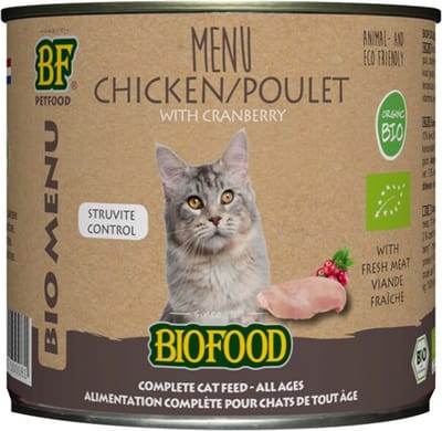 Biofood Organic - Biologisch Kattenvoer Natvoer - Kip Cranberry- 12 x 200 gr NL-BIO-01