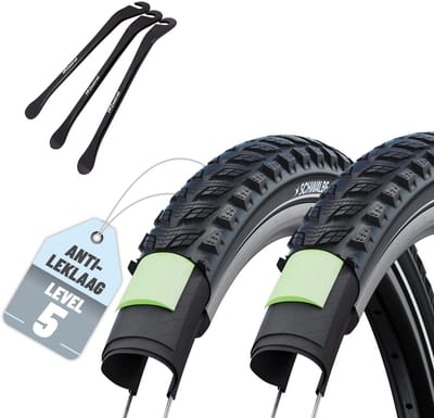 Set van 2 Schwalbe fietsbanden Marathon 365 28 x 2,15 inch (ETRTO 55-622), zonder binnenbanden + 3x MSZweirad metalen bandenlichter