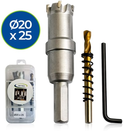 MCETOOLS Gatfrees Ø20 x25 mm – Industriële Kwaliteit – Inclusief 6 mm Centreerboor & Inbussleutel (25 mm Snijdiepte)