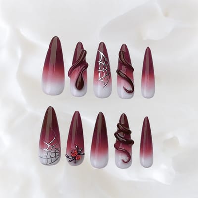 GimmeClawz Press On Nails - Fake nails - Handgemaakte Press-On Nagels - 24 Plakstickers, Rode Lange Almond Nagels - Venomous Silk - Maat XS
