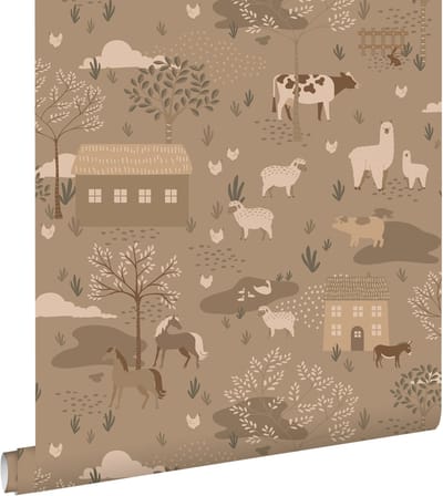 ESTAhome behang boerderij dieren bruin - 50 x 900 cm - 131735