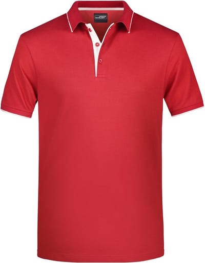 James & Nicholson Poloshirt Golf Pro premium - heren - rood/wit - herenkleding - Werkkleding - Katoen M