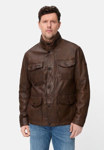 camel active Leren jas met binnenzakken - Maat menswear-50 - Bruin