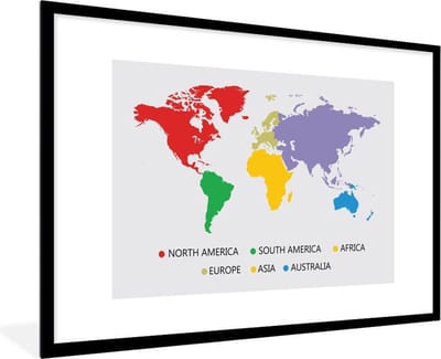 Poster in lijst - Fotolijst 90x60 cm - Posters - Wereldkaart - Simpel - Kleurrijk - Posterlijst zwart - Decoratie - Wanddecoratie woonkamer - Muurdecoratie slaapkamer