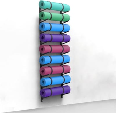 Opbergrek Yogamatten - Mattenhouder Gym - Sportspullen Opbergen - 9 Lagen Capaciteit - 155 cm Hoog - Zwart