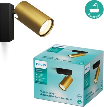Philips Idris Spot - Plafondspot - Spatwaterdicht IP44 - Zwart met goud - 5W - Badkamerlamp - Eén lichtpunt - Alleen geschikt voor LED spots