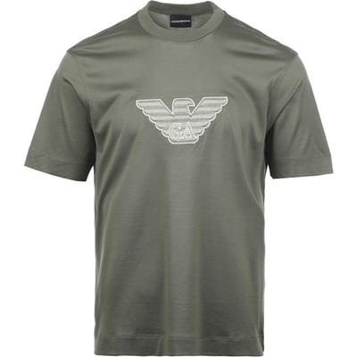 Emporio Armani Lente/Zomer 25 Adelaarsmotief Geborduurd T-shirt met Korte Mouwen Heren Tops Groen EM001033-AF10017-M8129 XL gray