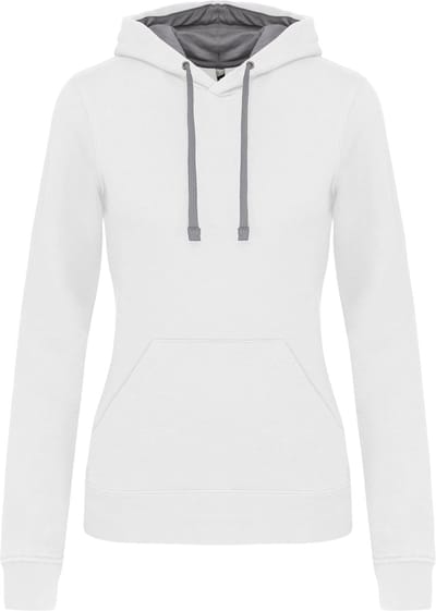 Kariban Damessweater met capuchon in contrasterende kleur K465 - White / Fine Grey - XS