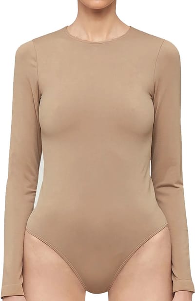 Pieces body lange mouw - PCNEJA - Bodysuit naadloos - Ronde hals - Zwart - Beige - Wit - XS