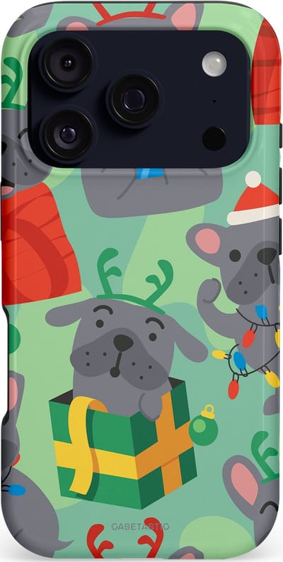 Casetastic hoesje geschikt voor Apple iPhone 17 Pro - MagSafe - Dubbellaagse bescherming - Hondje als Kerstcadeau - Fashion Case - Mintgroen Grijs Rood