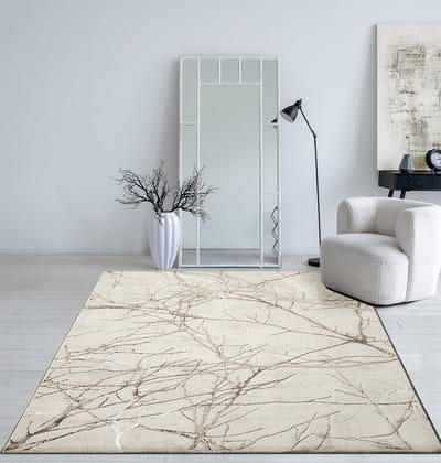the carpet Mila – Modern vloerkleed met takkenmotief en glansstructuur, geschikt voor woonkamer en hal, crème met bruin takken, 80 x 150 cm