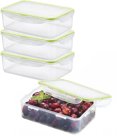Lock&Lock Diepvriesbakjes - Meal prep bakjes - Vershoudbakjes - 1,6 liter - Set 4 stuks - 100% Lekvrij - BPA vrij - PFAS vrij - Magnetron bakjes met deksel - Diepvriesdozen - Bewaarbakjes - Vershouddoos - Transparant met groene ring