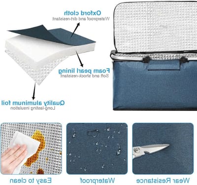 Grote geïsoleerde koel tas voor boodschappen, waterdicht, met zijsteunen en twee handvatten