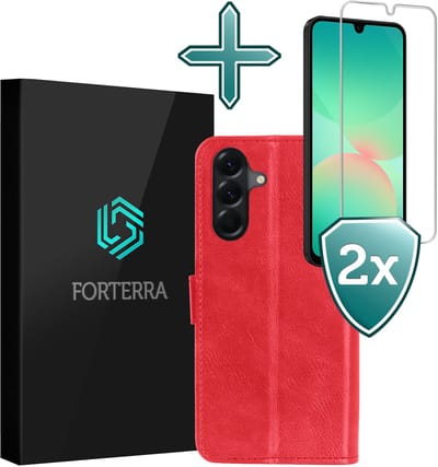 Hoesje Met 2x Screenprotector - Geschikt voor Samsung Galaxy A26 - Luxe Pasjeshouder - Flip Case - Bookcase Portemonee - Kunstleer Book Case - Flipcase Hoes - Book Cover - Walletcase - Portemonneehoes - Rood
