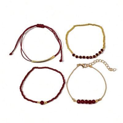 Set 4 - delig Armbandjes - Rood | 17-20 cm | Bijoux/Kraaltjes | Fashion Favorite