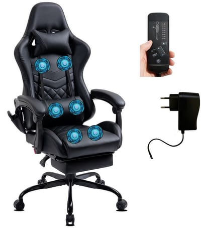 Delman Gaming Stoel met Massagefunctie – Ergonomische Bureaustoel met 6 Vibratiepunten, Hoofdkussen, Lendenkussen, Voetsteun en Zijvakken, Sterk Metalen Onderstel – Ideaal voor Kantoor & Studieruimte