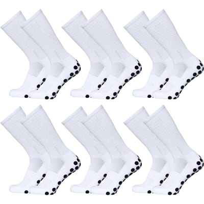 6 Paar Outdoor Sports Hardloopsokken Stretch Sokken Atletische Voetbal Sokken Antislip Sokken met Grips wit