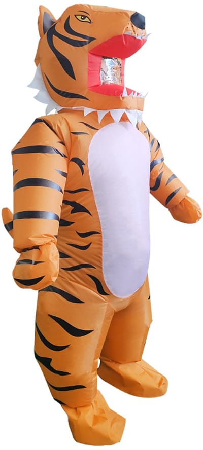 KIMU® Opblaas Kostuum Tijger - Opblaasbaar Pak - Tijgerpak Mascotte Opblaaspak - Opblaasbare Roofdier Volwassenen Dames Heren Festival