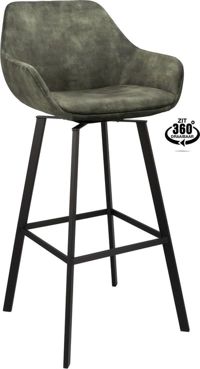 Icon Living - Barkruk Ronan Zithoogte 80 - Velours Adore Hunter - Poot Zwart