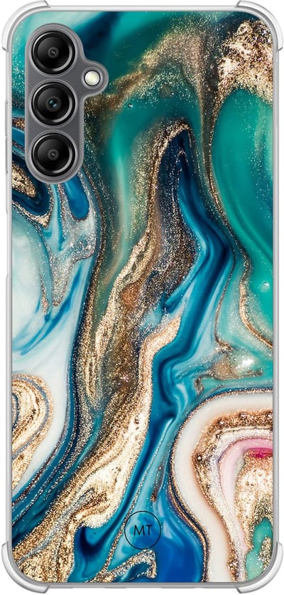 Hoesje (shockproof) geschikt voor Samsung Galaxy A14 5G - Magic marble - Extra sterke case - TPU/polycarbonaat - Marmer - Multi, Groen, Transparant
