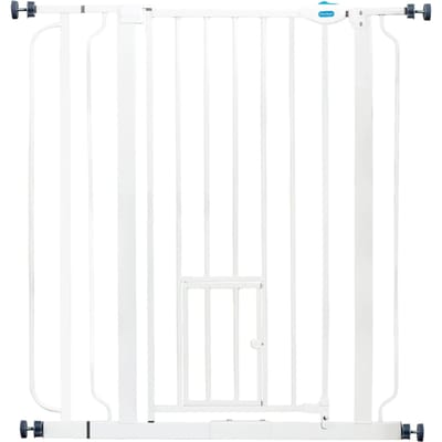 Carlson extra hoog barrière met deur voor kleine dieren 75 - 90 cm breed wit