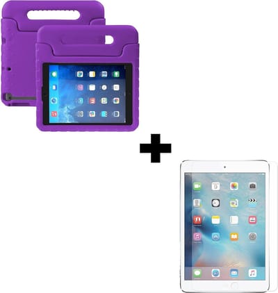 Hoesje - Geschikt voor Apple iPad 2 (2011) - 9.7 inch - 2e Generatie - Met Screenprotector - Kinderhoes - Shockproof Bumper - Kidsproof Case - Tablethoes - Kinder Hoes Cover - Paars