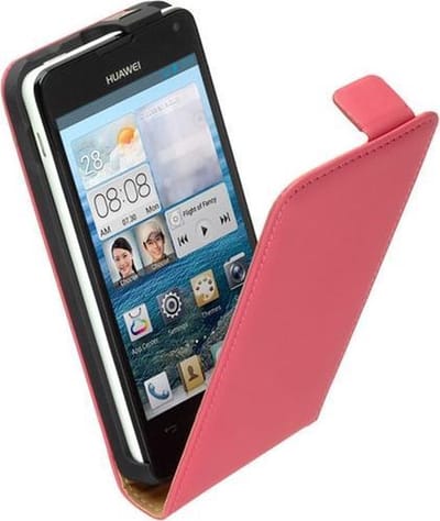 LELYCASE Lederen Flip Case Cover Hoesje Huawei Ascend Y300 Pink