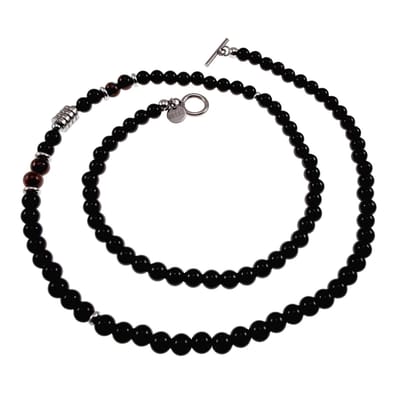 60cm Ketting - 18cm Armband Heren - Obsidiaan - Tijgeroog en RVS Ketting - Ontwerp van esde2 - Halsketting of Armband