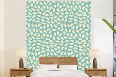 Behang - Fotobehang Patronen - Voet - Blauw - Jongens - Kinderen - Kids - Jongetje - Breedte 225 cm x hoogte 280 cm