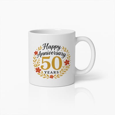50 Jaar Gelukkige Jubileum Mok 330ml – Elegante Bloemmotief Perfect Cadeau voor Stellen