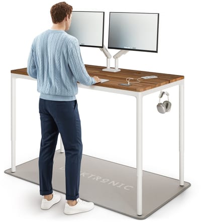 Desktronic HomeMax Zit-sta Bureau Elektrisch In Hoogte Verstelbaar, 160x80 cm Massief Notenhout/Wit, Stille Vier Motorsysteem, Hoogte 74-119cm