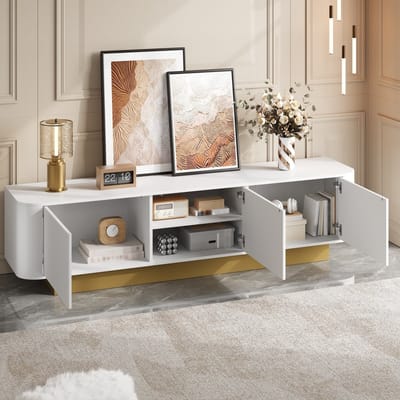 DESMIU Tv Meubel - Modern Lowboard Met Opbergruimte En Kabeldoorvoer - Voor Woonkamer En Mediahoek - MDF En Spaanplaat - 170x40,5x47 Cm - Wit