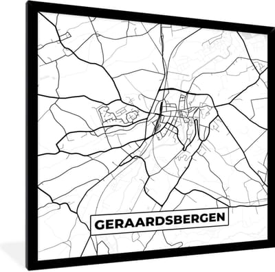 Fotolijst incl. Poster Zwart Wit- Zwart Wit – België – Plattegrond – Stadskaart – Kaart – Geraardsbergen - 40x40 cm - Posterlijst
