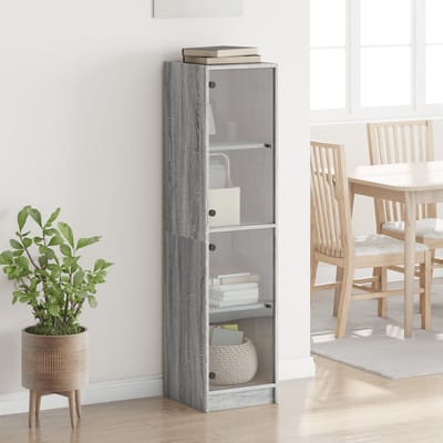 vidaXL - Hoge - kast - met - glazen - deuren - 35x37x142 - cm - grijs - sonoma - eiken