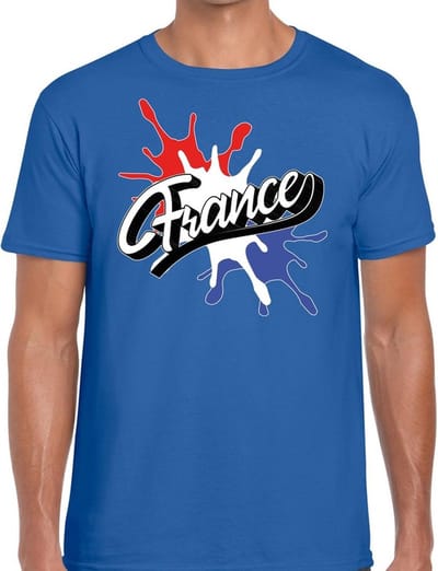 France/Frankrijk landen t-shirt spetter blauw voor heren - supporter/landen kleding Frankrijk S