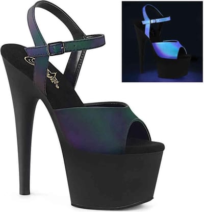 Pleaser - ADORE-709REFL Sandaal met enkelband, Paaldans schoenen - Paaldans schoenen - 35 Shoes - Groen/Zwart