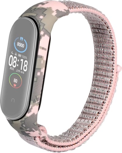 Nylon bandje camouflage case - geschikt voor Xiaomi Mi Band 3 / Mi Band 4 / Mi Band 5 / Mi Band 6 - roze