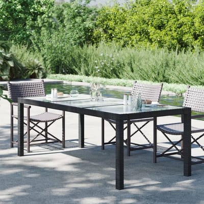 Outdoor tafel polyrotan - Tuintafel polyrotan - Buiten dineren - Gehard glasplaat - 190x90 cm - Zwart