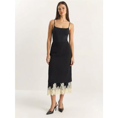Hoge Taille Midi Rok met Kantonderzijde