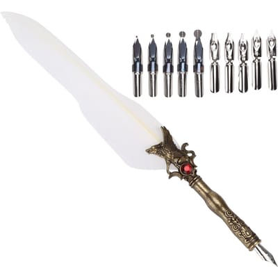 Kipveer Pen Ambacht Retro Gesneden Roestvrij Staal Dip Pen voor Handtekening Cadeau Tafeldecoratie Wit
