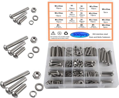 Schroeven en moerset M5 M6 M8 Ronde kop Zeskantschroeven DIN 933 A2-70 Roestvrij staal 310 stuks