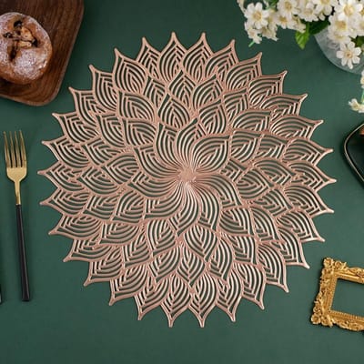 Set van 6 Wasbare Ronde Placemats van PVC, Antislip en Warmtebestendig voor Tafel, Feest en Keuken, Roze Goud