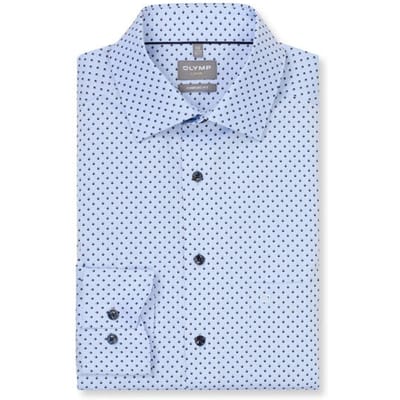 OLYMP Luxor comfort fit overhemd - mouwlengte 7 - dobby - licht- met donkerblauw dessin - Strijkvrij - Boordmaat: 40 (EU maat: M)