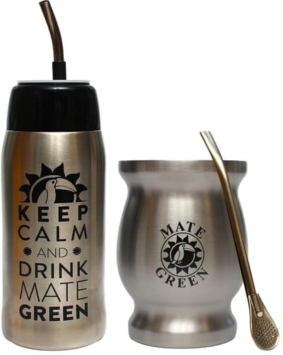 Dailygoods- Thermosfles 580 ml - Roestvrij Staal - Vaatwasserbestendig - Duurzaam - Met Rietje - Ideaal voor Yerba Mate/Koffie/Thee - Matebeker