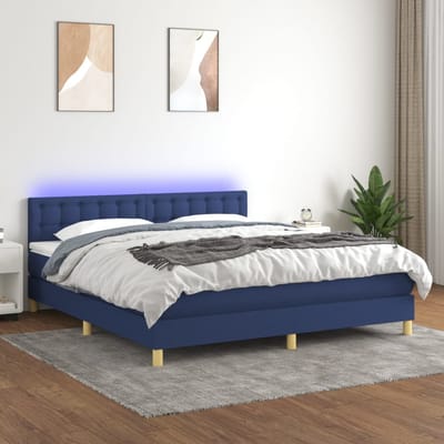 vidaXL - Boxspring - met - matras - en - LED - stof - blauw - 160x200 - cm
