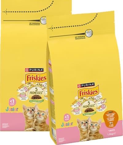 Friskies droogvoer voor katten - kip, kalkoen & groenten - met melk - voor junior katten - 1500g x 2