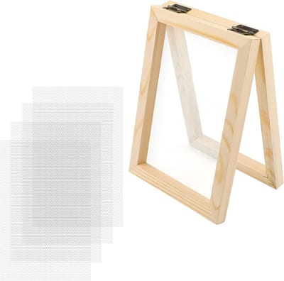 5-delige set voor het maken van papier van hout met houten mallen, gaasframe en gedroogde bloemen voor ambachtelijk papiermaken
