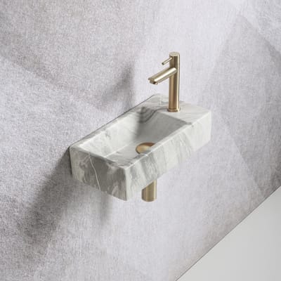 Fonteinset Mia 40.5x20x10.5cm marmerlook wit grijs rechts inclusief fontein kraan, sifon en afvoerplug mat goud