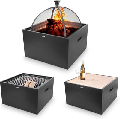 Vuurkorf Tuinhaard - Buitenhaard Vat - Ontspannen Avonden - 3-in-1 Functie - 61 x 61 x 67 cm - Zwart