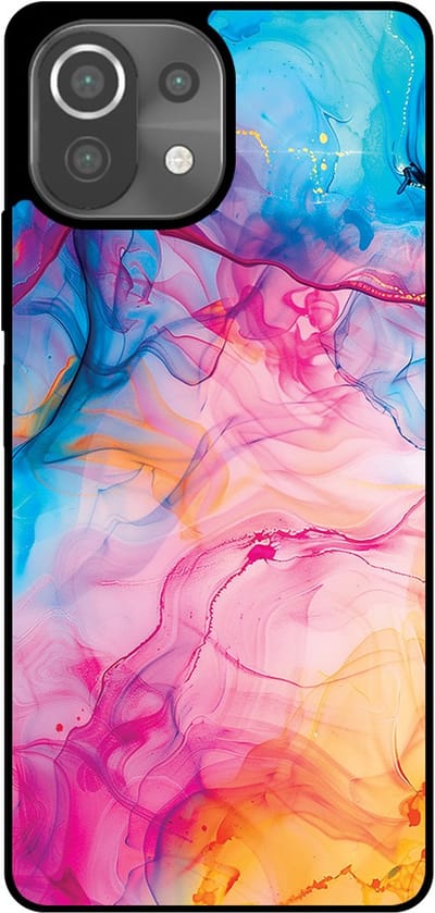 Smartphonica Telefoonhoesje Geschikt voor Xiaomi 11 Lite met Regenboog Acryl Marmer Opdruk - TPU Backcover Case Rainbow Acrylic Marble Design geschikt voor Xiaomi 11 Lite